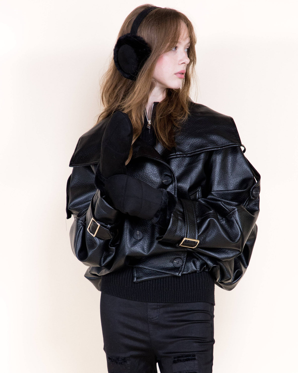 Luxe Teddy Ear Muffs: BLACK / One Size