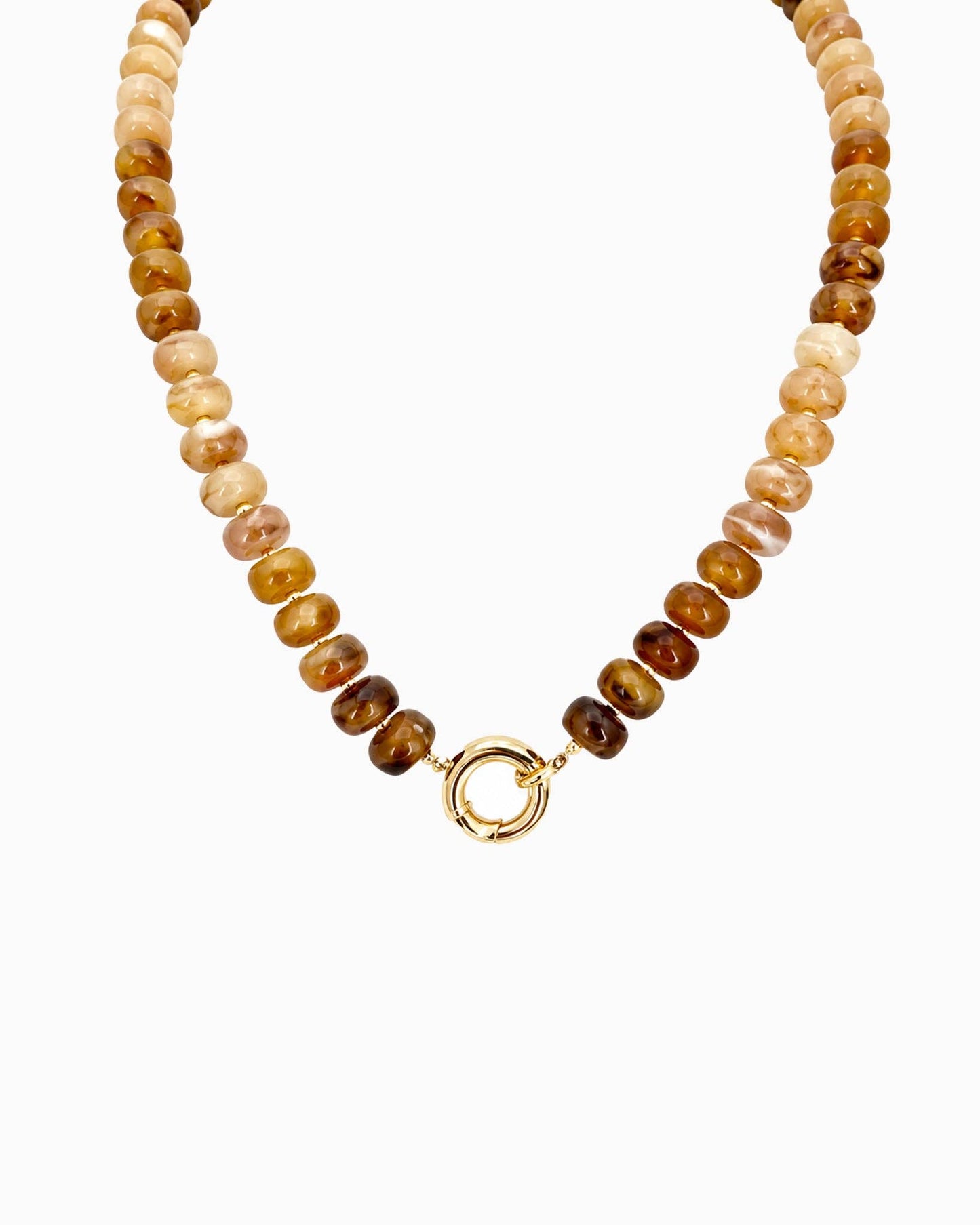 Marble Bead Toggle Clasp Statement Necklace: Brown
