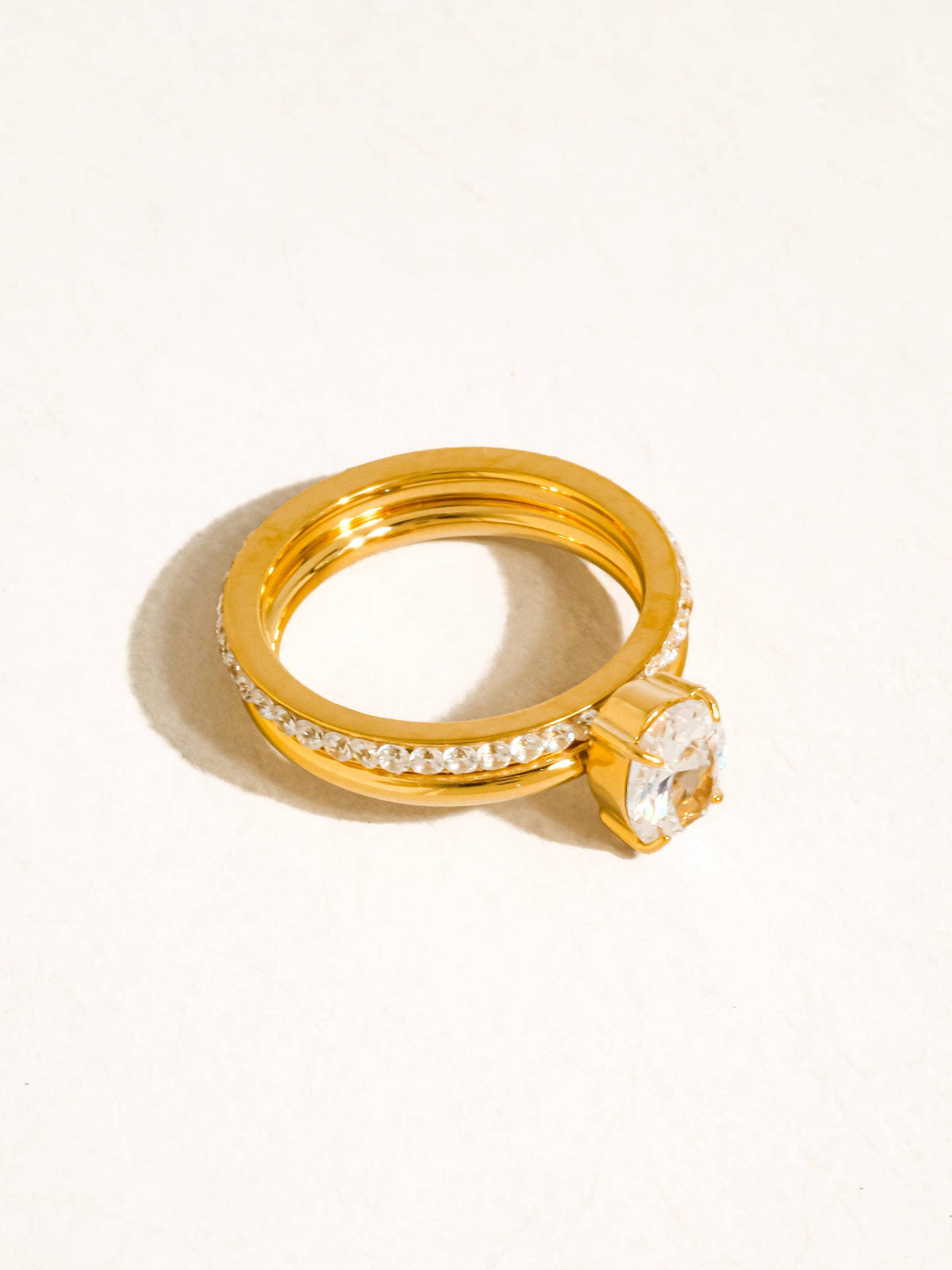 Neve 18K Gold Non-Tarnish Oval CZ Stack Ring: Yellow Gold