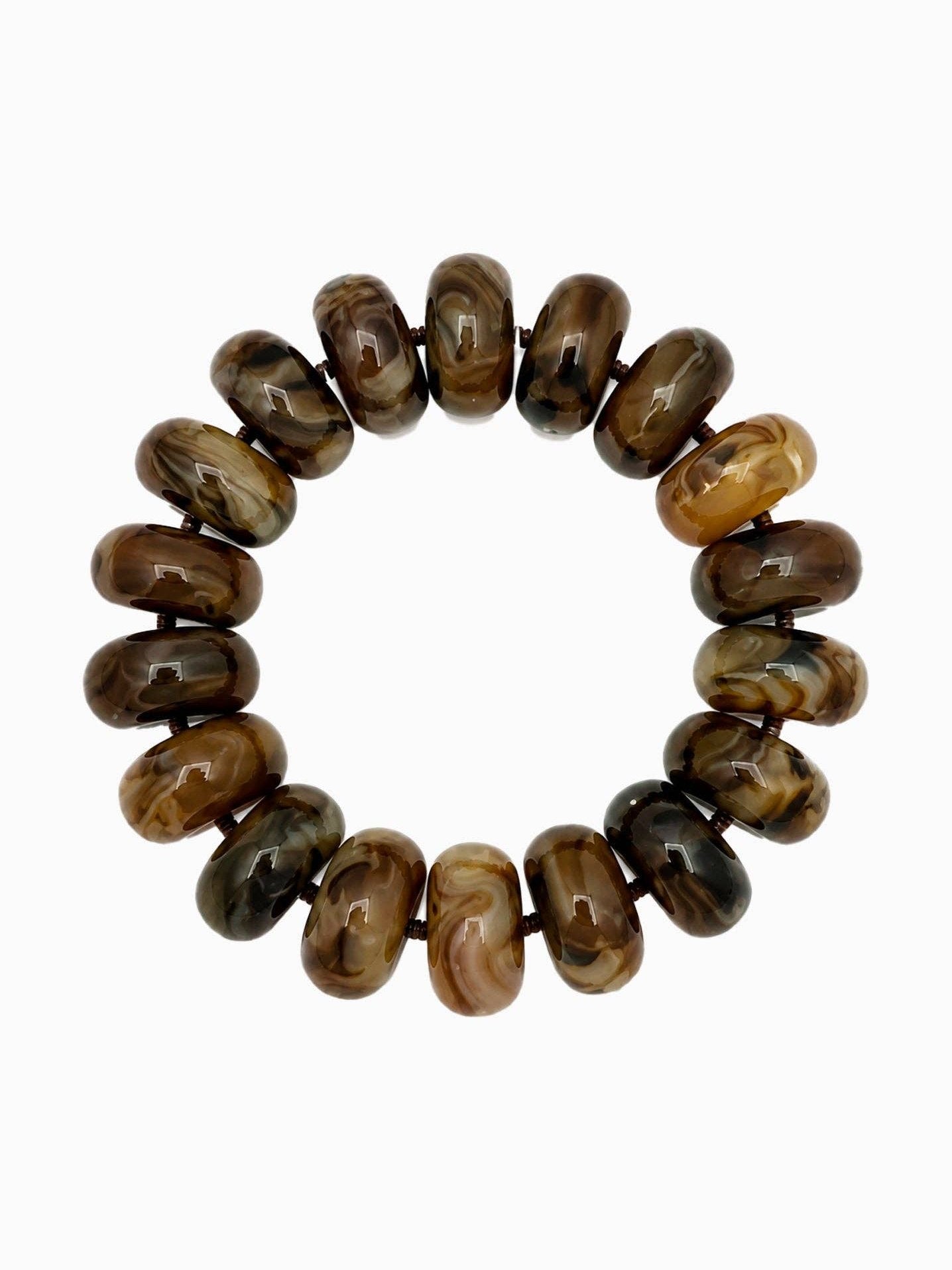 Chunky Marble Beaded Stretch Bracelet: Brown