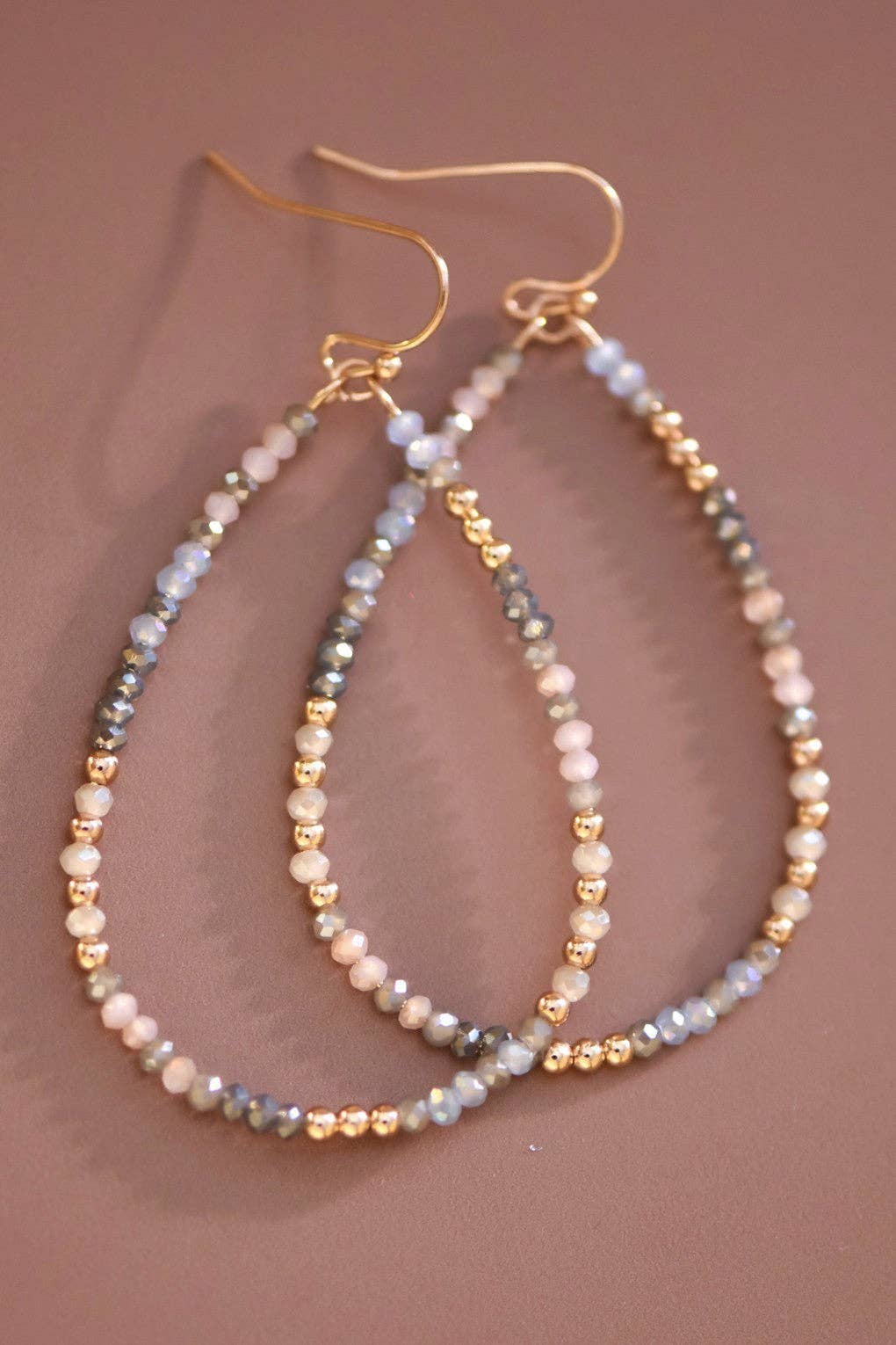 Teardrop Wire Beaded Glass Crystal Earrings