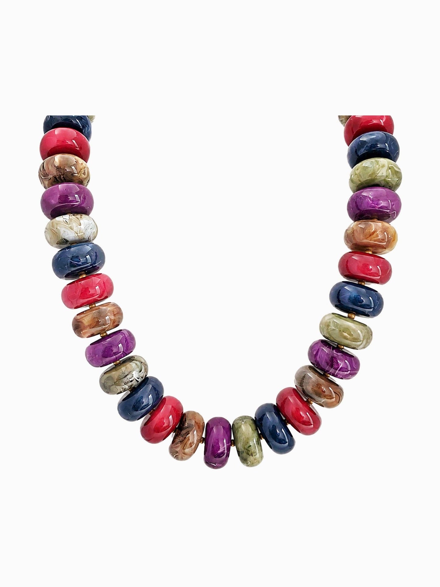 Chunky Marble Seed Bead Statement Necklace: Dark Multi