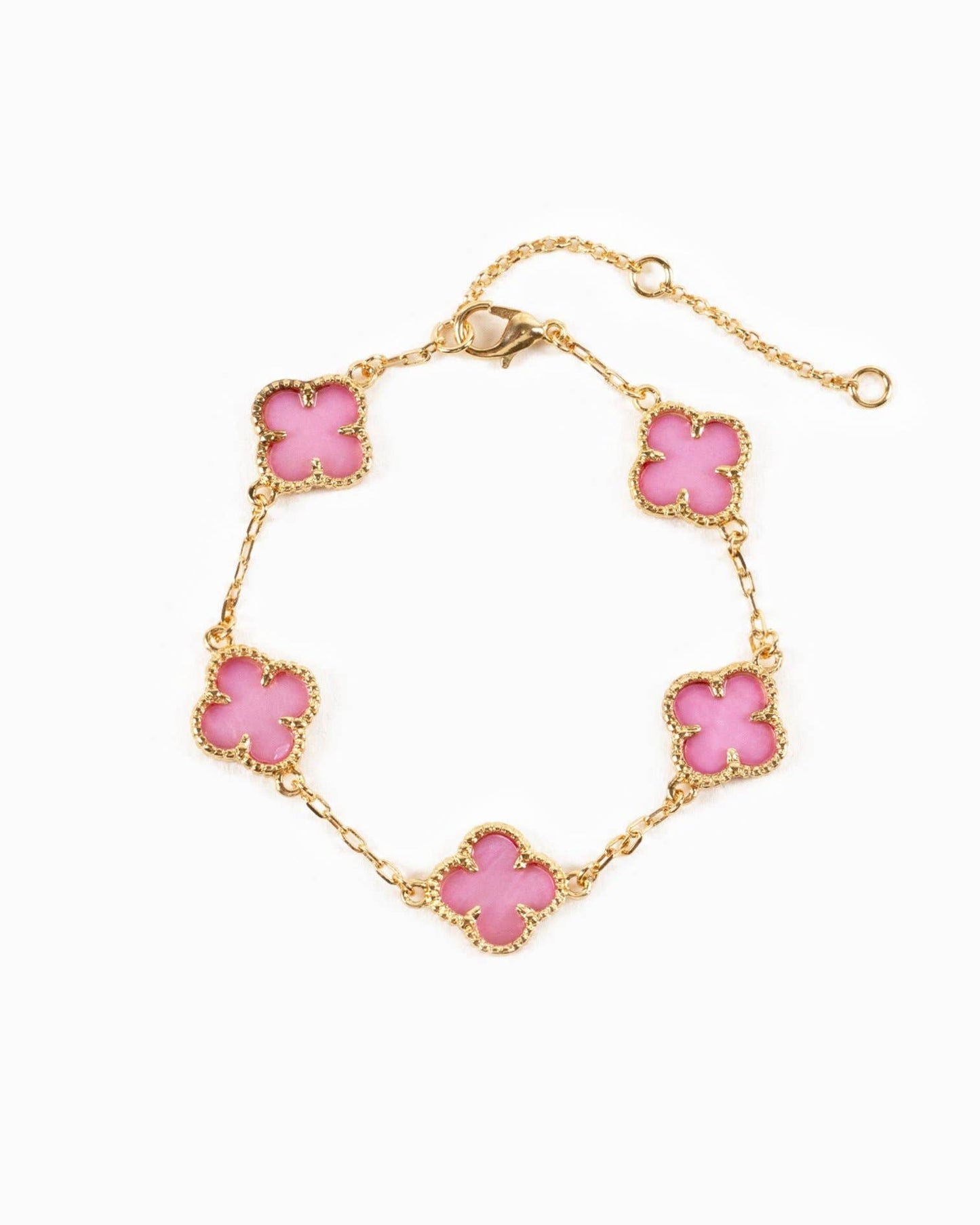 Double Sided Pearl Clover Chain Bracelet: Pink