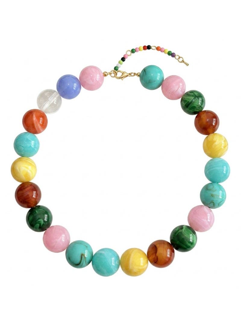 Multi-Tone Beaded Drop Pendant Necklace: