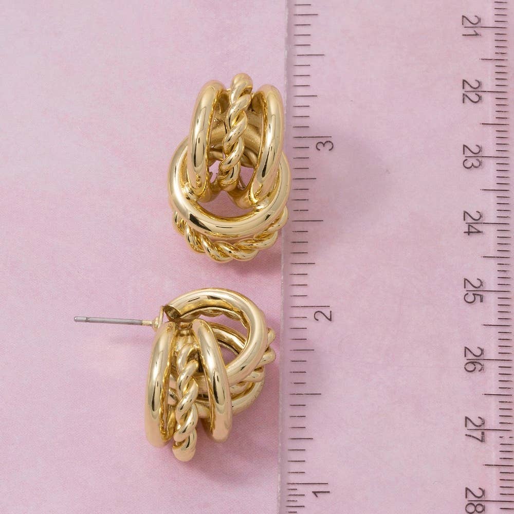 Gold Dipped Knotted Hoops Stud Earrings: GOLD