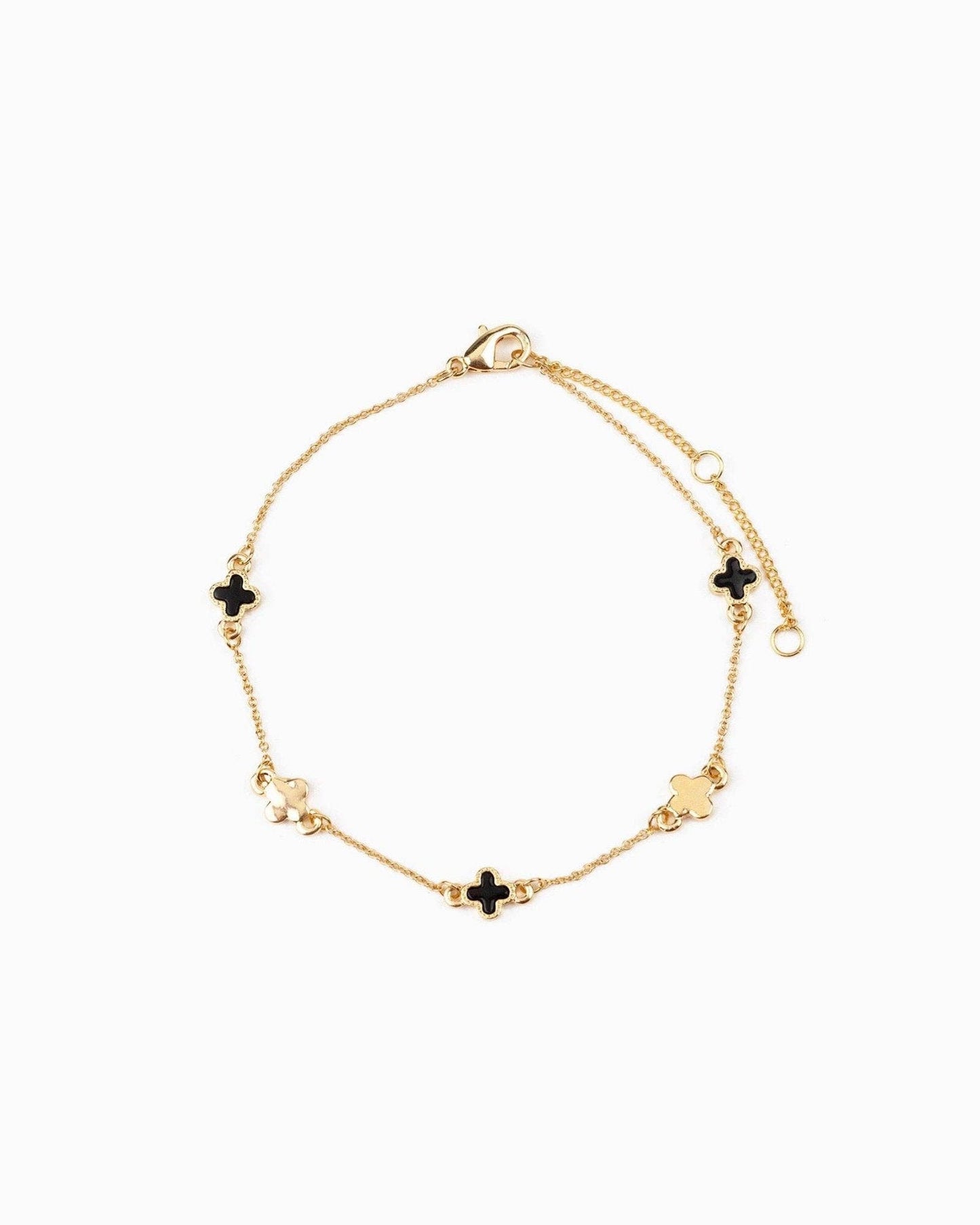 Mini MOP and Metal Clover Station Bracelet: Black