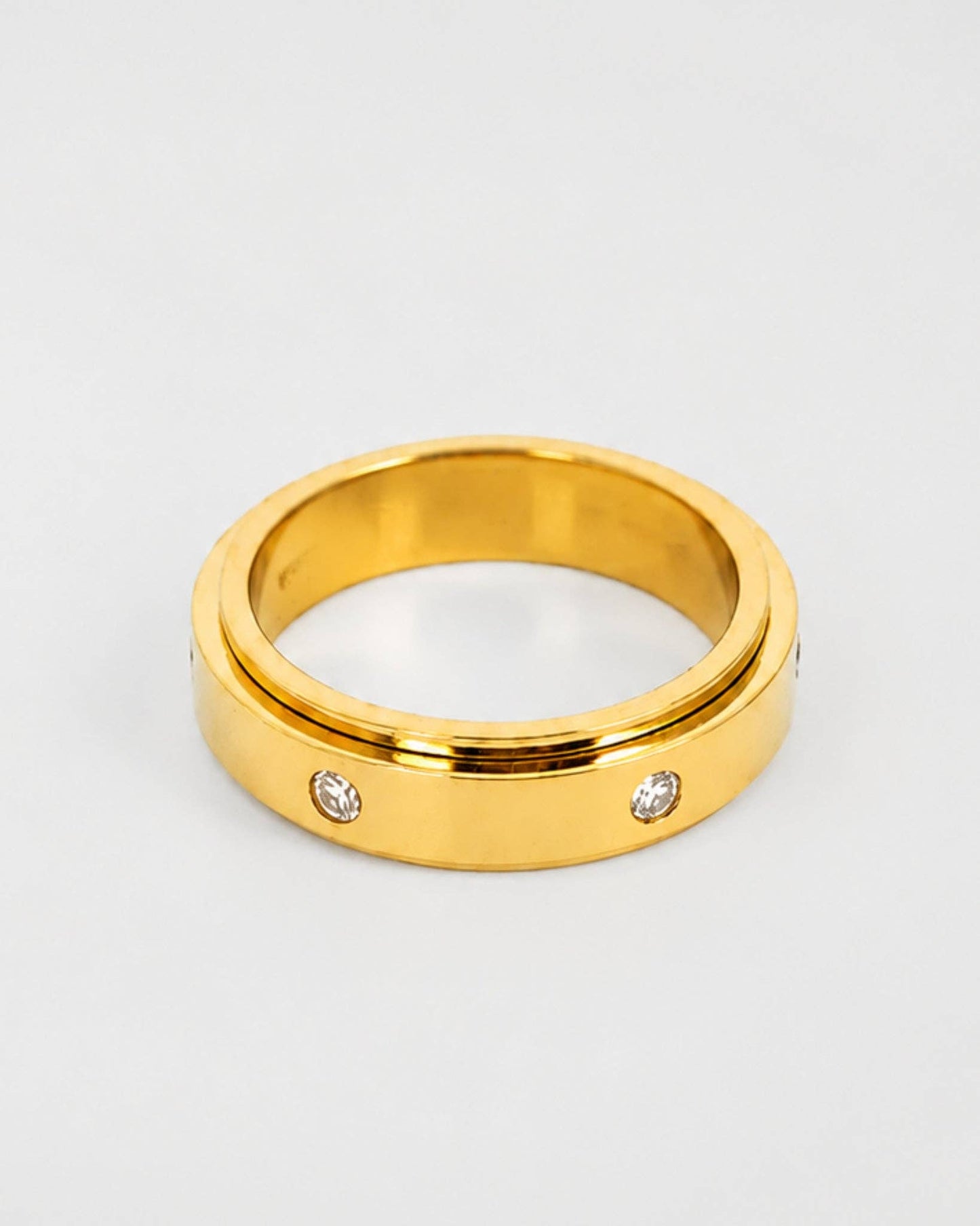 Stainless Anti Anxiety Fidget Crystal Orbit Calm Spinner Ring: Gold