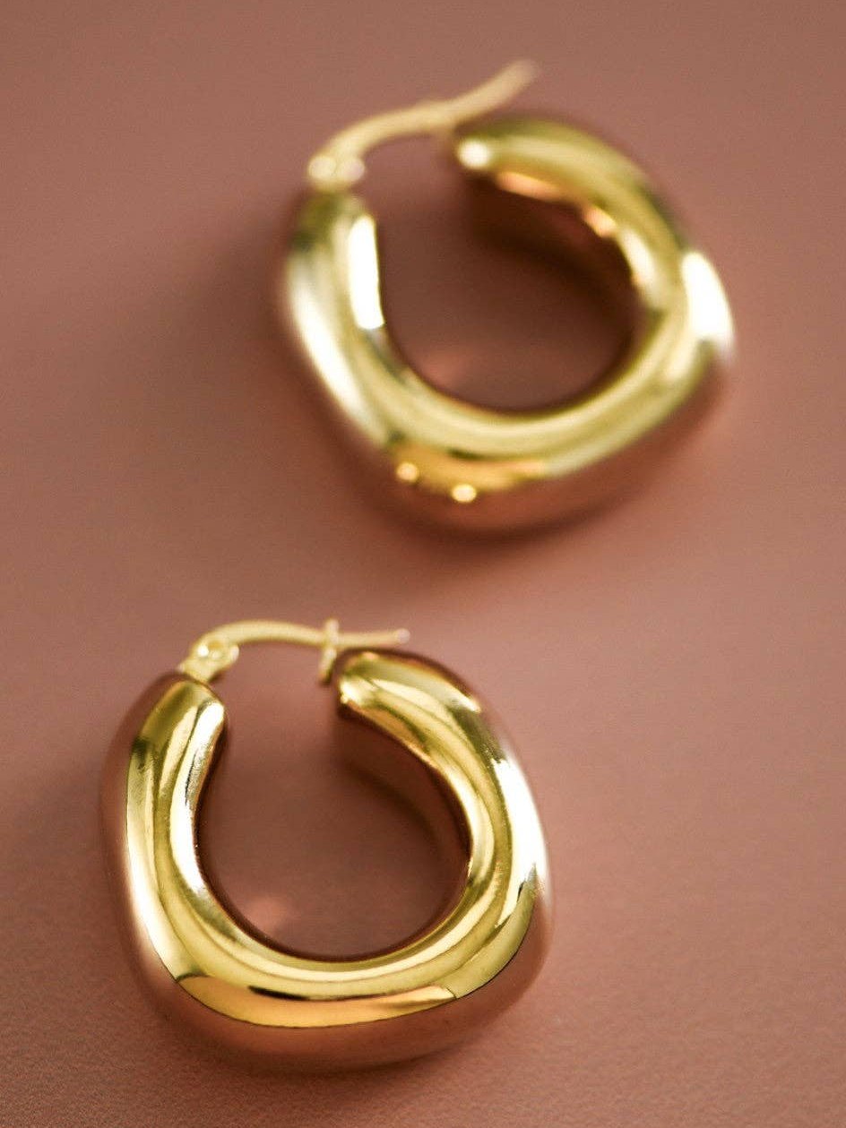 18K Gold Plated Waterproof Stainless Steel Hoop Earrings