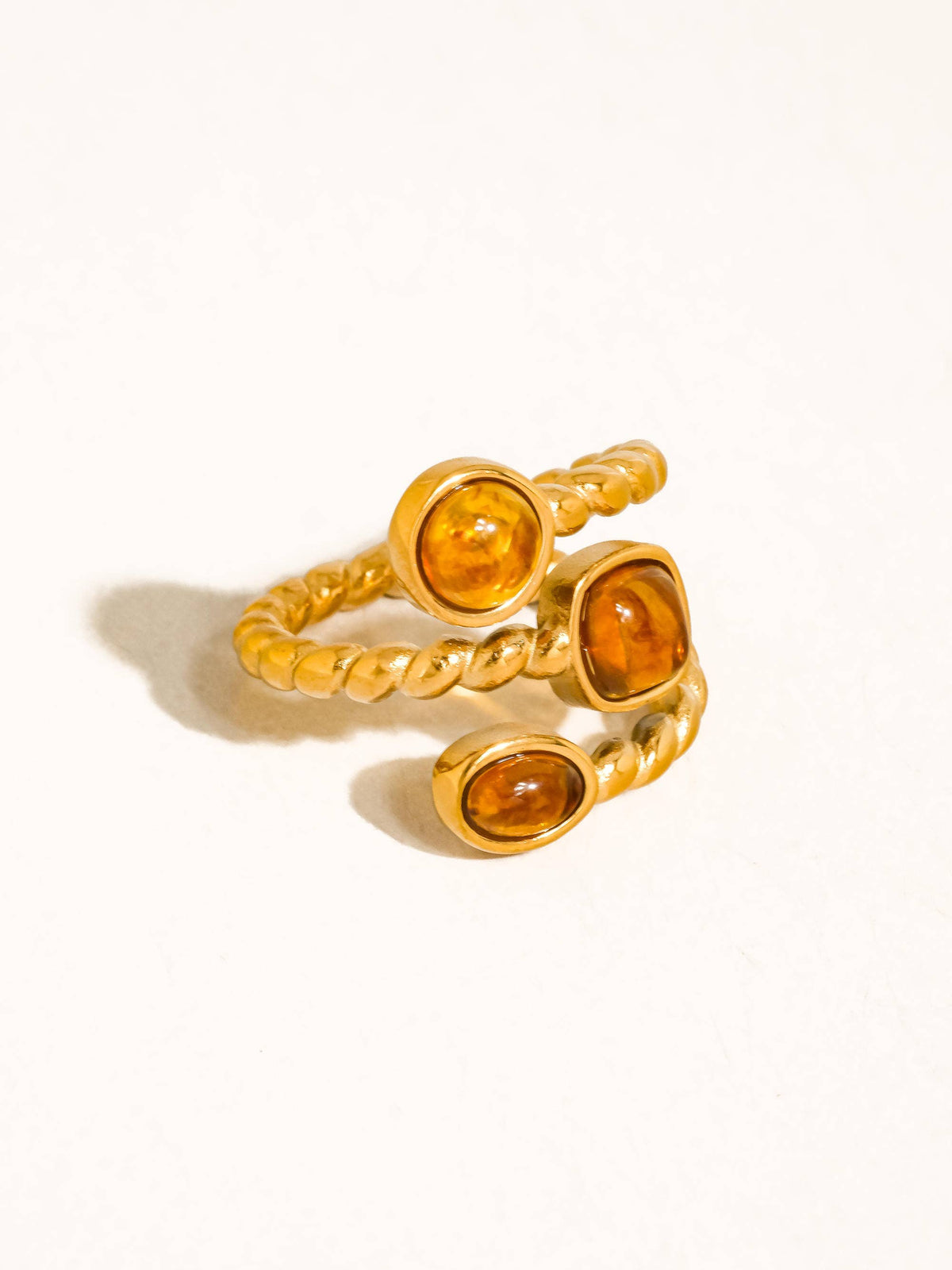 Tansia 18K Gold Non-Tarnish Natural Stone Statement Ring: Brown / 7