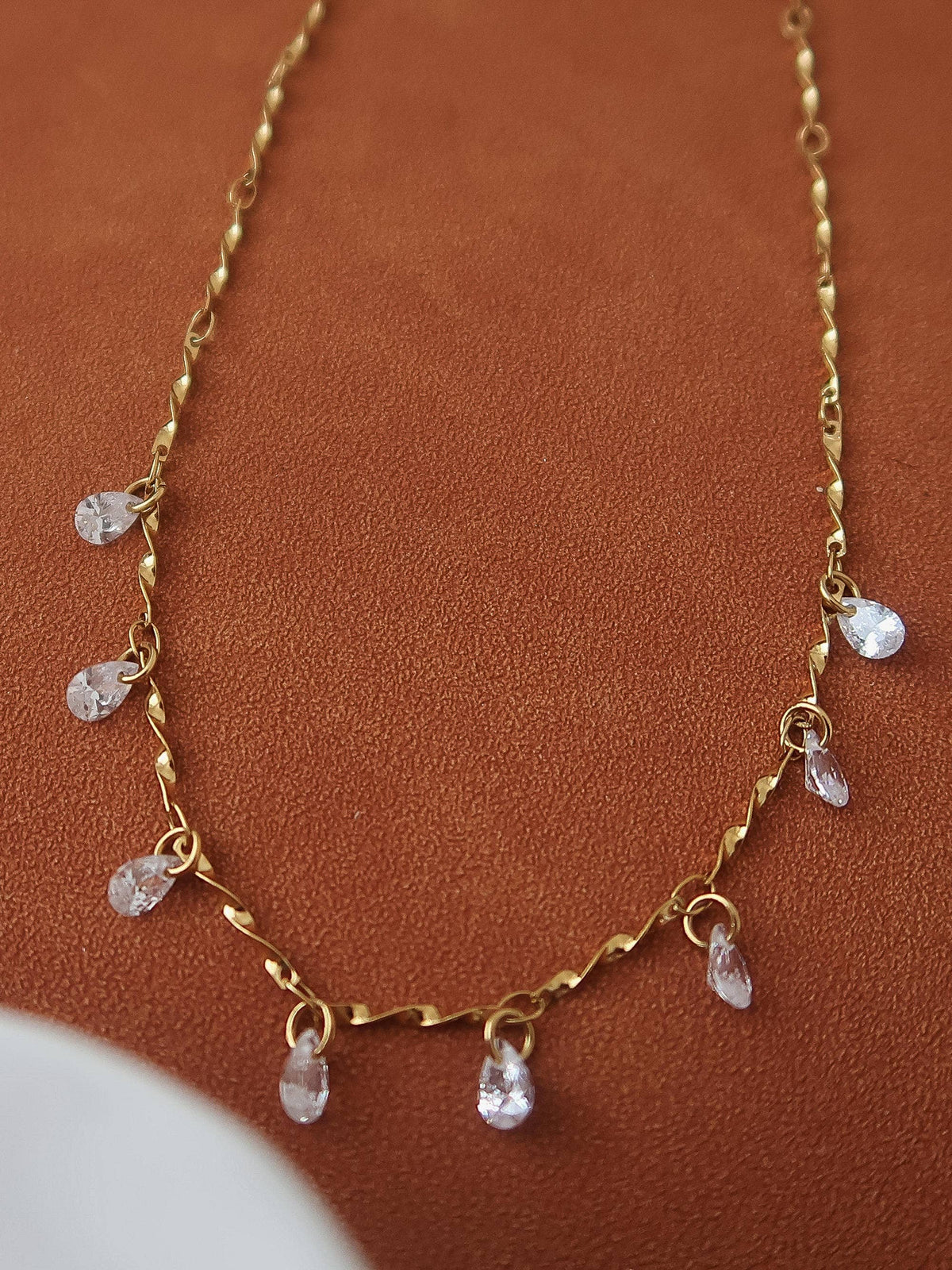 Evermore 18K Gold Non-Tarnish CZ Teardrop Chain Necklace: Yellow Gold