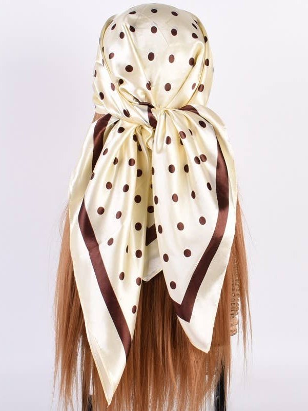 LARGE POLKA DOT PRINT BANDANA SCARF IVORY