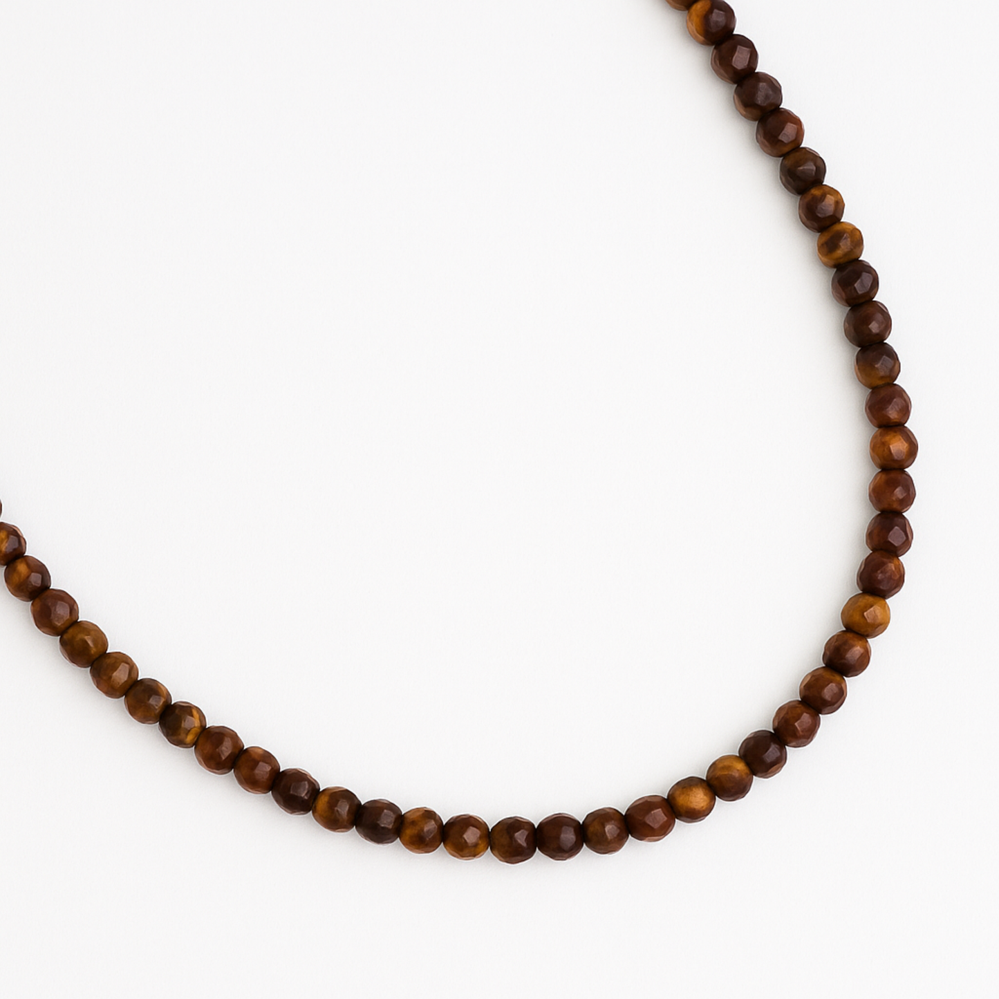 Natural Stone Beads Single Strand Necklace: Tiger's Eye Brown