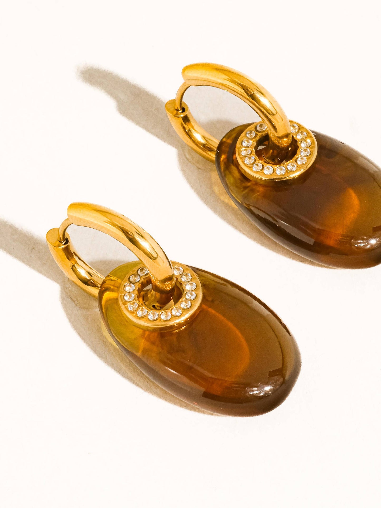 Canari 18K Gold Non-Tarnish Resin Hoop Earrings: Brown