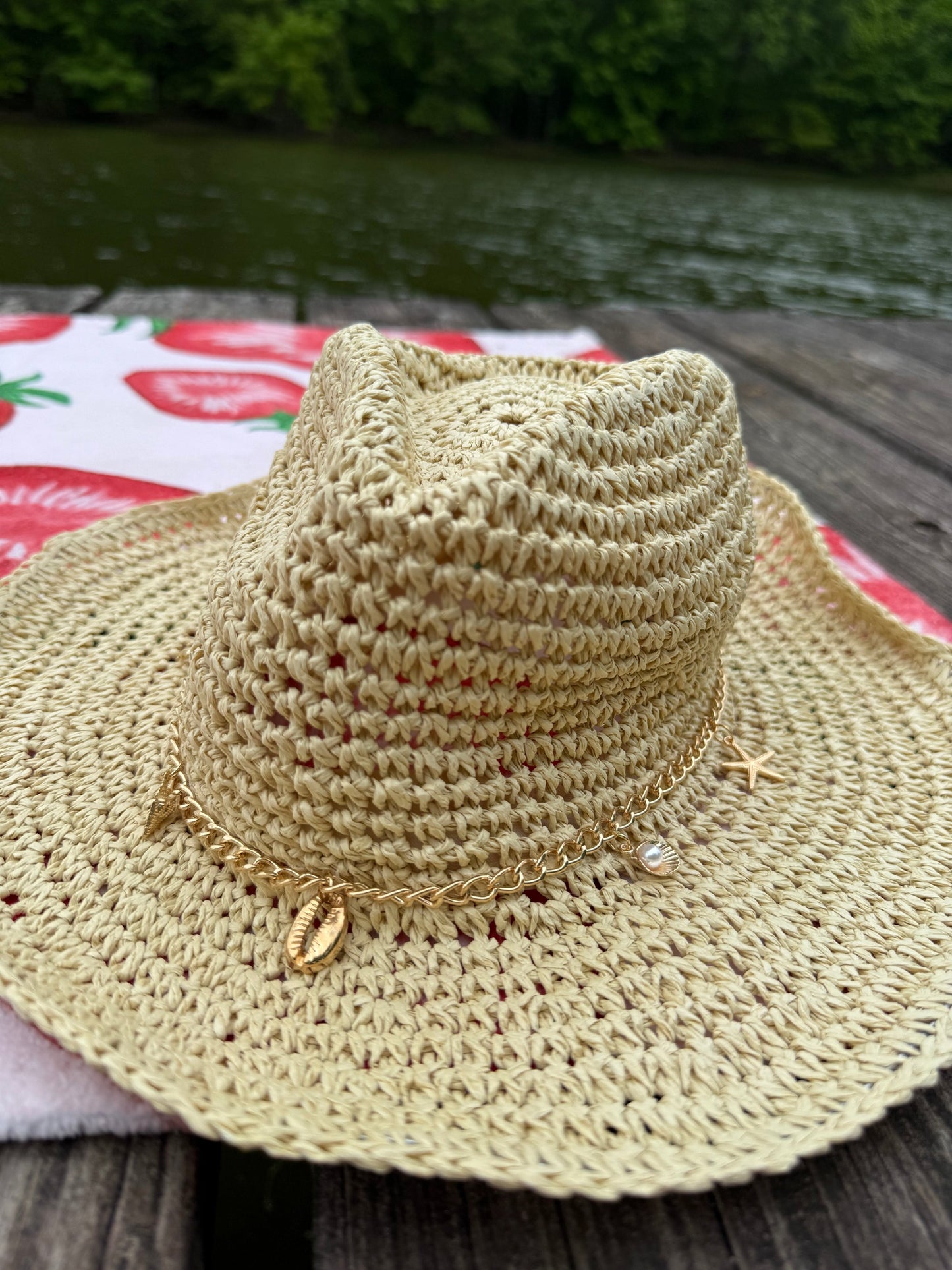 Charm Detail Straw Cowboy Hat