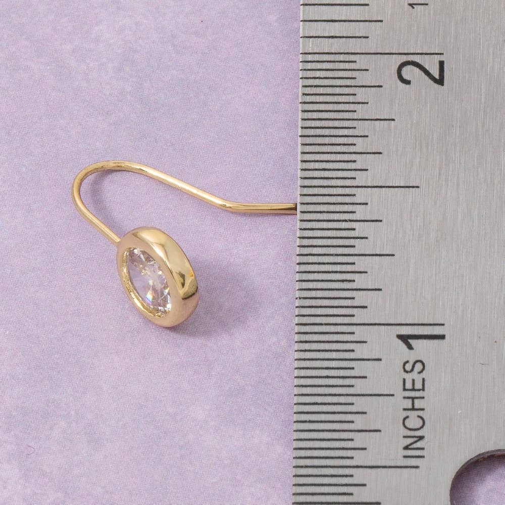 Round Cz Bezel Drop Earrings: GOLD
