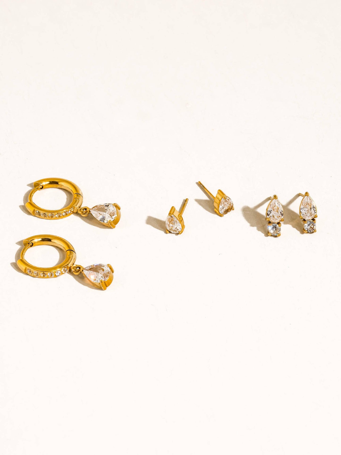 Saône 18K Gold Non-Tarnish CZ Teardrop Earrings Set