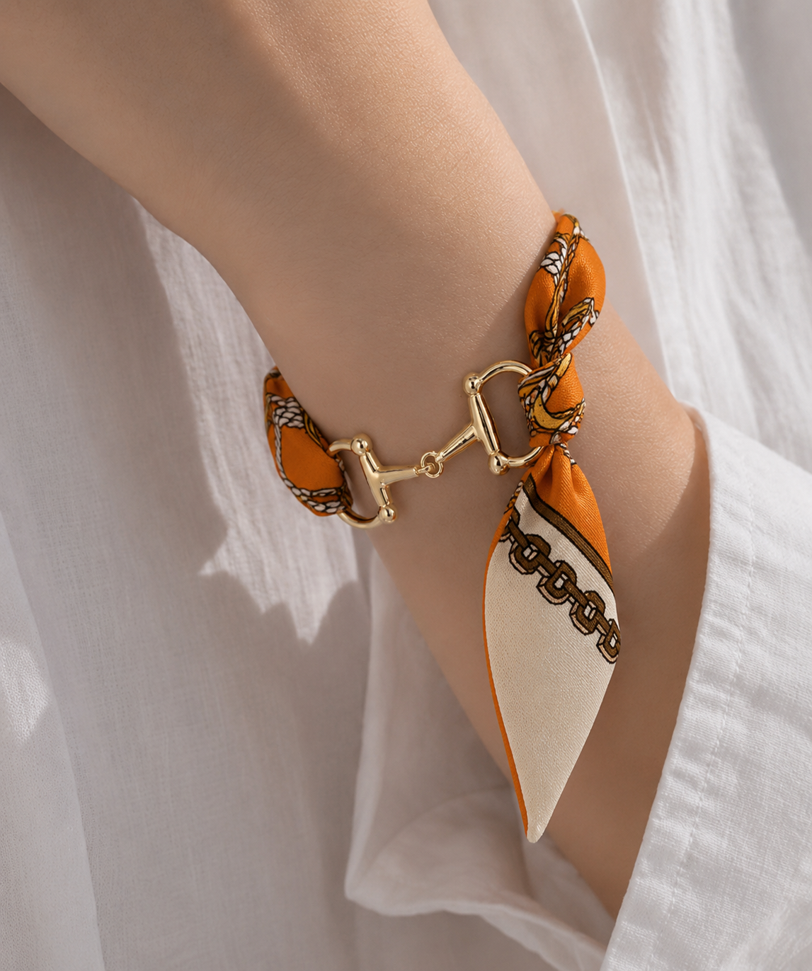 Horsebit Link Scarf Bracelet: Orange
