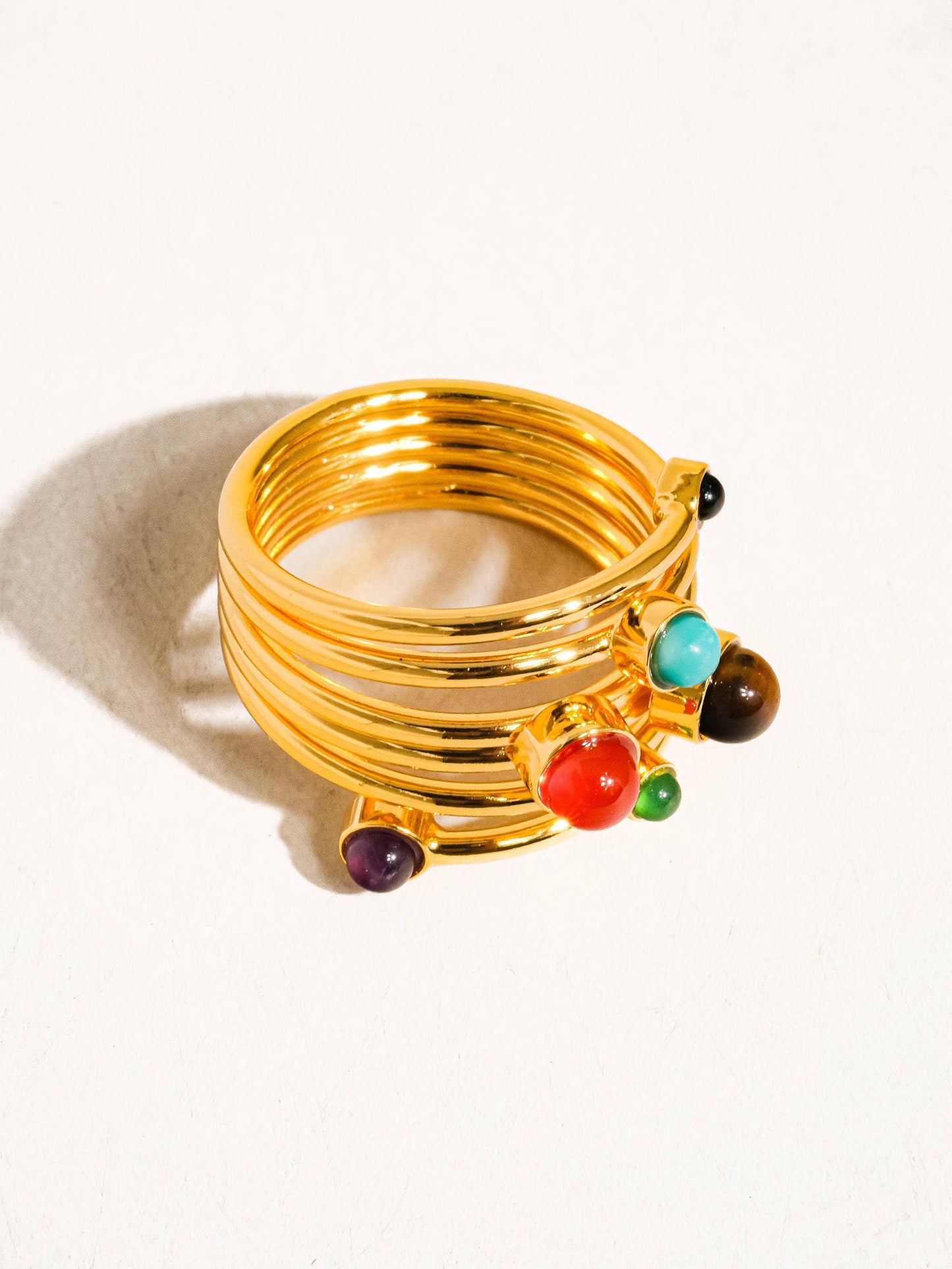 Teigan 18K Gold Multi Color Stone Layered Ring: Size 7