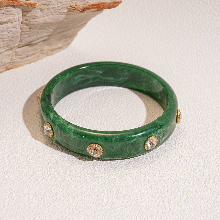Green Rhinestone Acrylic Bangle Bracelet