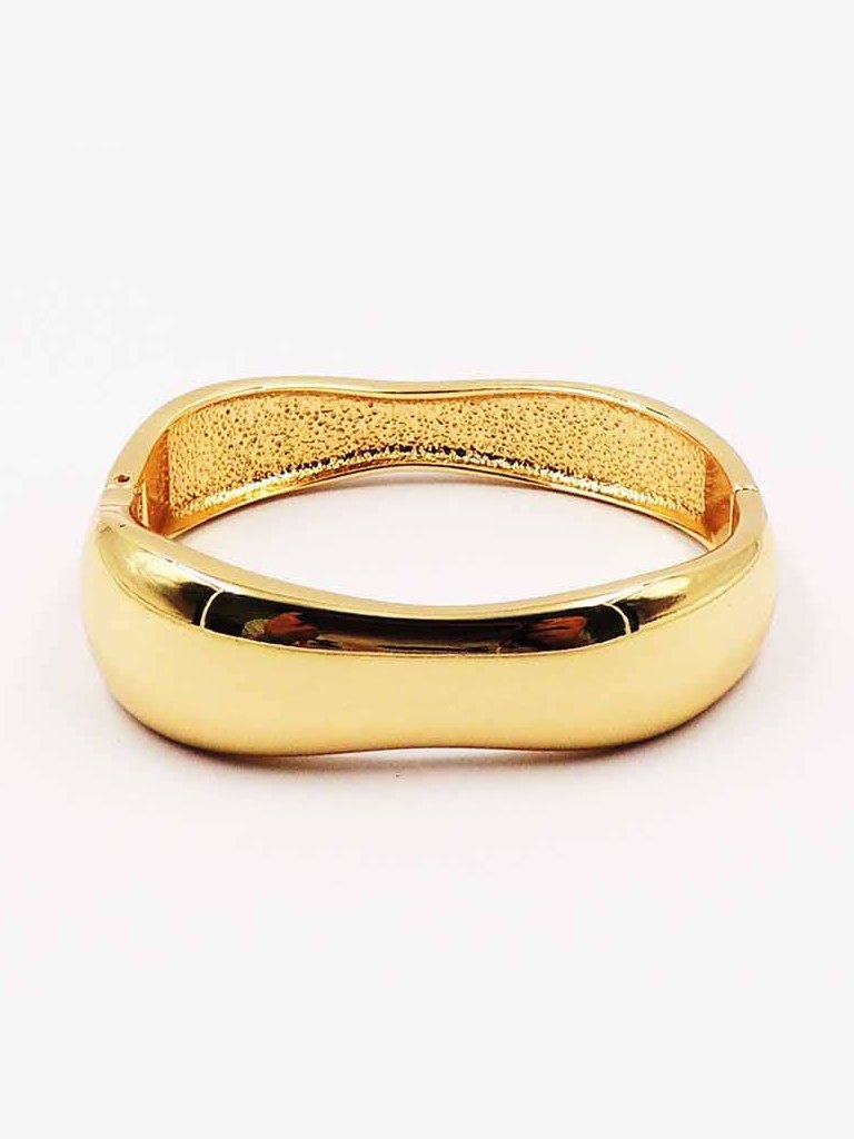 Gold Curved Textured Hinged Bangle Bracelet