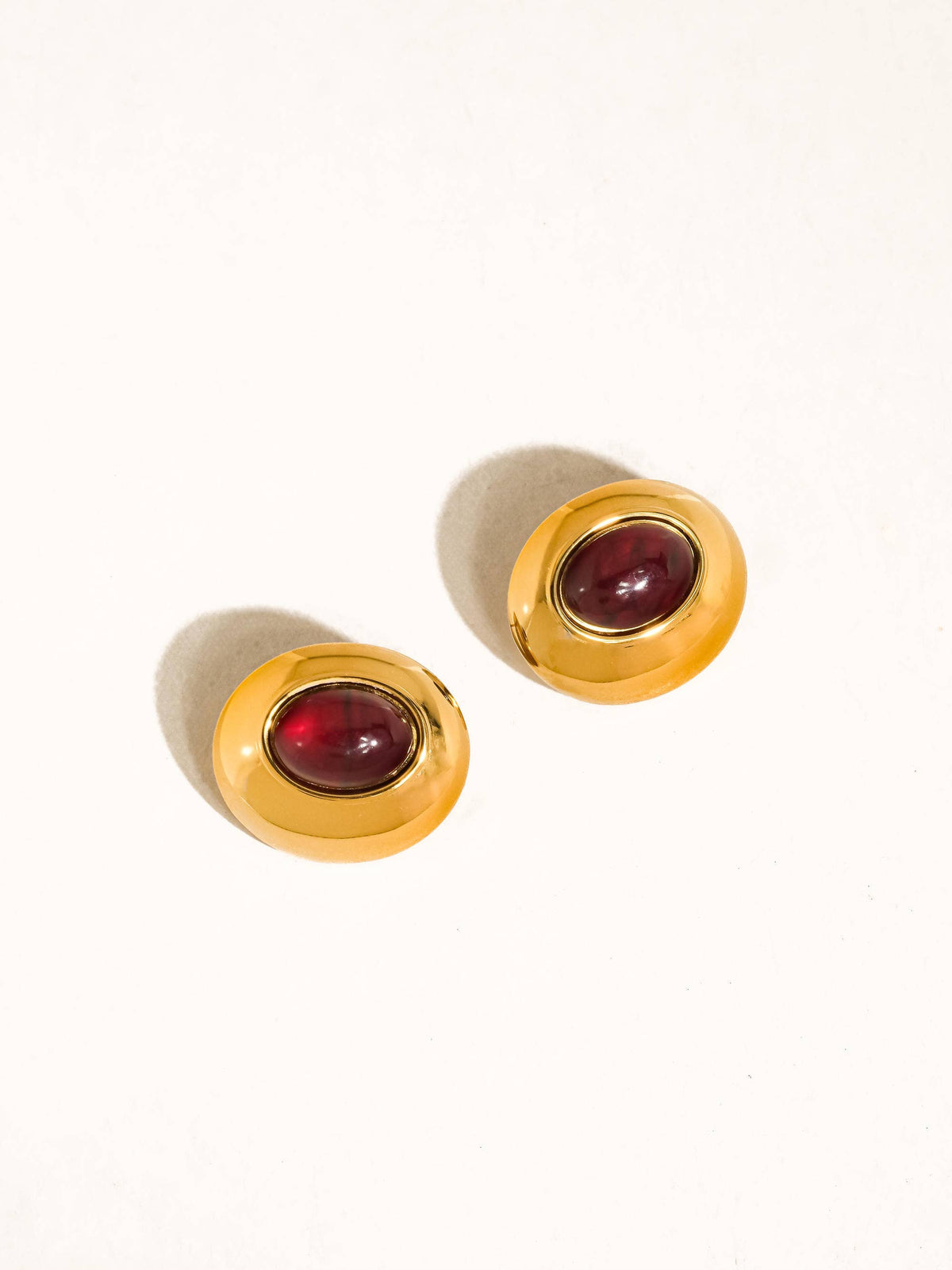 Pine 18K Gold Non-Tarnish Red Stone Stud Earrings: Yellow Gold