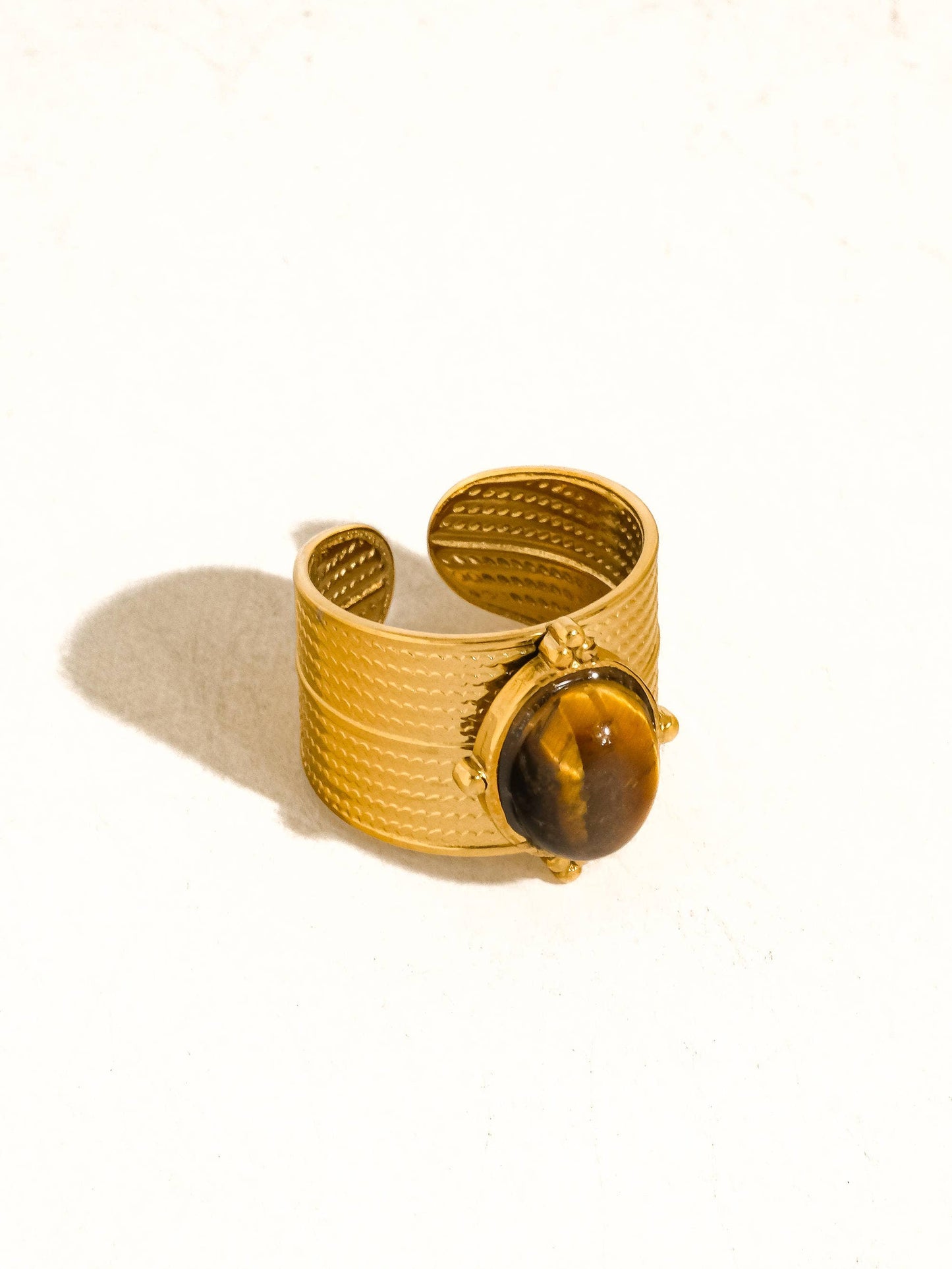 Oasis 18K Gold Non-Tarnish Stone Bold Adjustable Ring: Brown