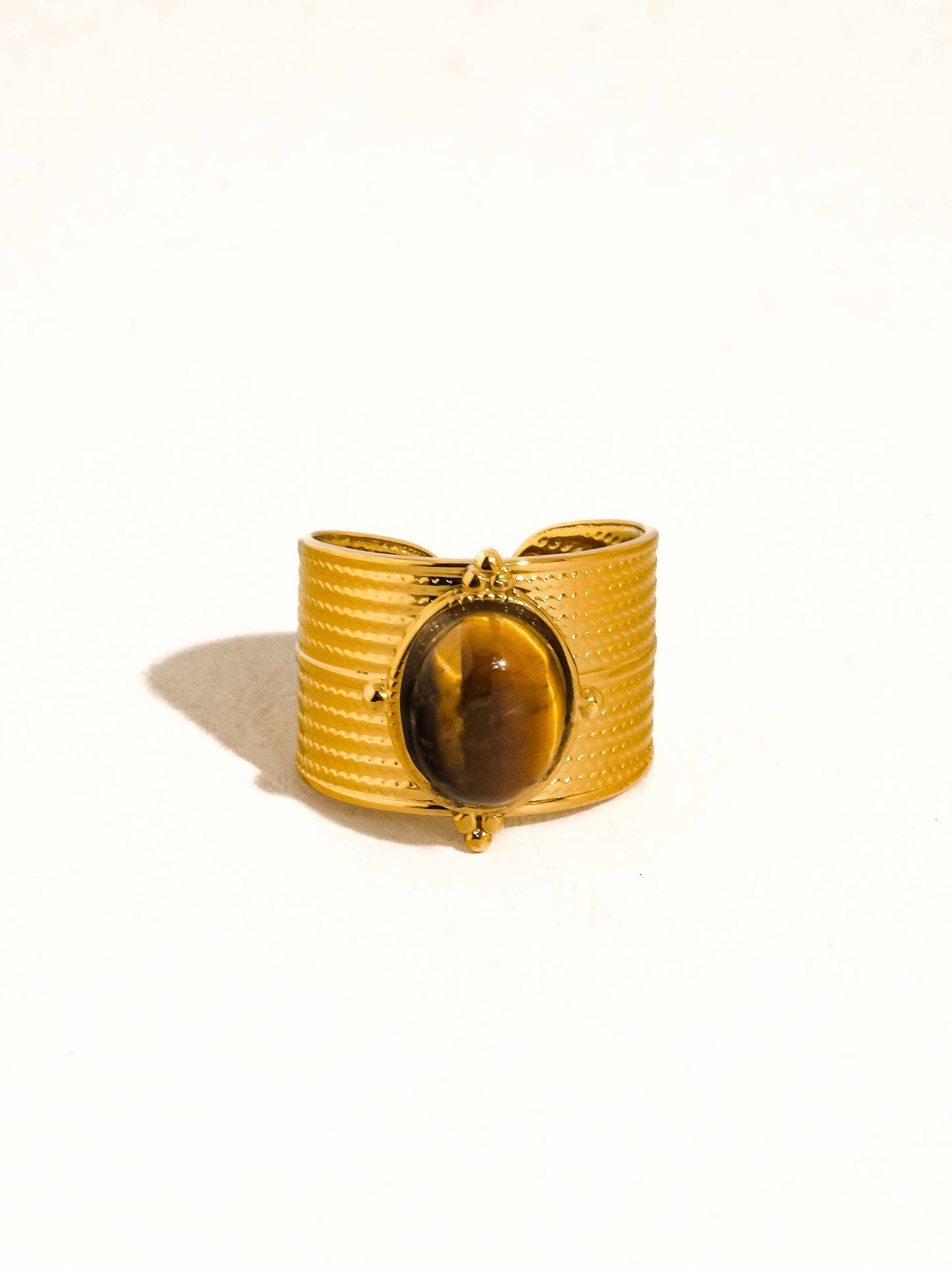 Oasis 18K Gold Non-Tarnish Stone Bold Adjustable Ring: Brown