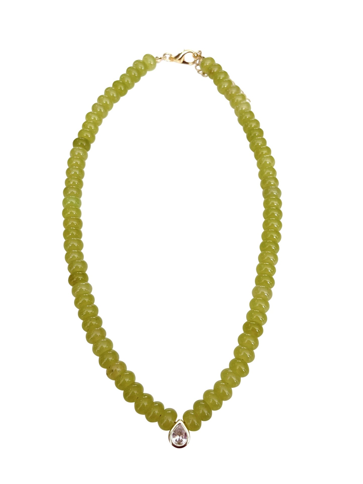 Dori CZ Teardrop Beaded Necklace- Green