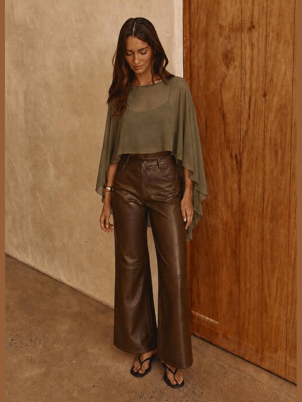 CHIFFON SHEER PONCHO AND CAMI SET: Olive