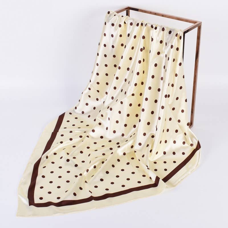LARGE POLKA DOT PRINT BANDANA SCARF IVORY