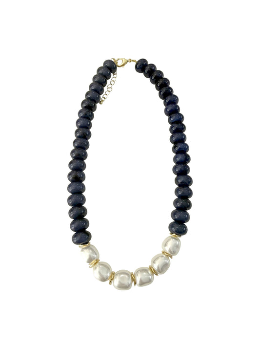 Brynlee Chunky Beaded Necklace with Pearl Accents - Navy