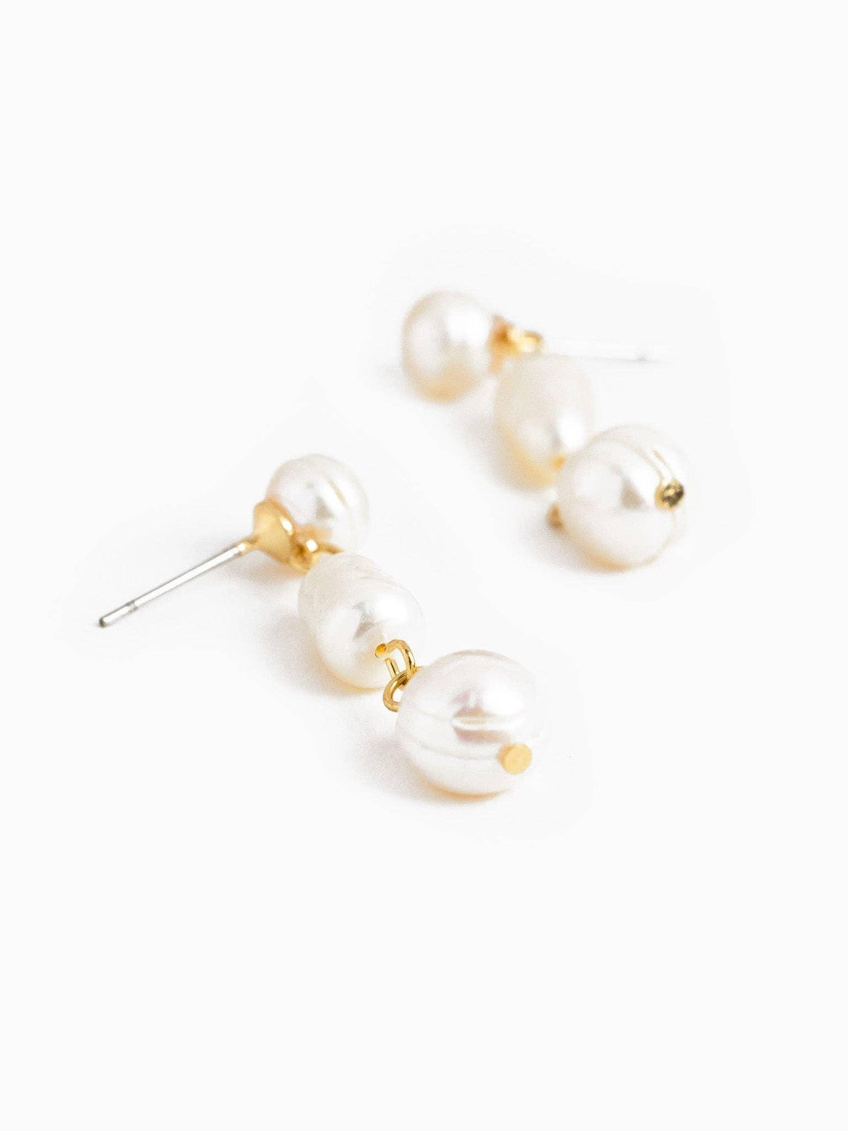 Triple Freshwater Pearl Linear Drop Earrings