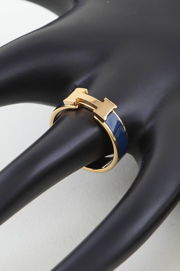 Enamel H Design Ring: Navy