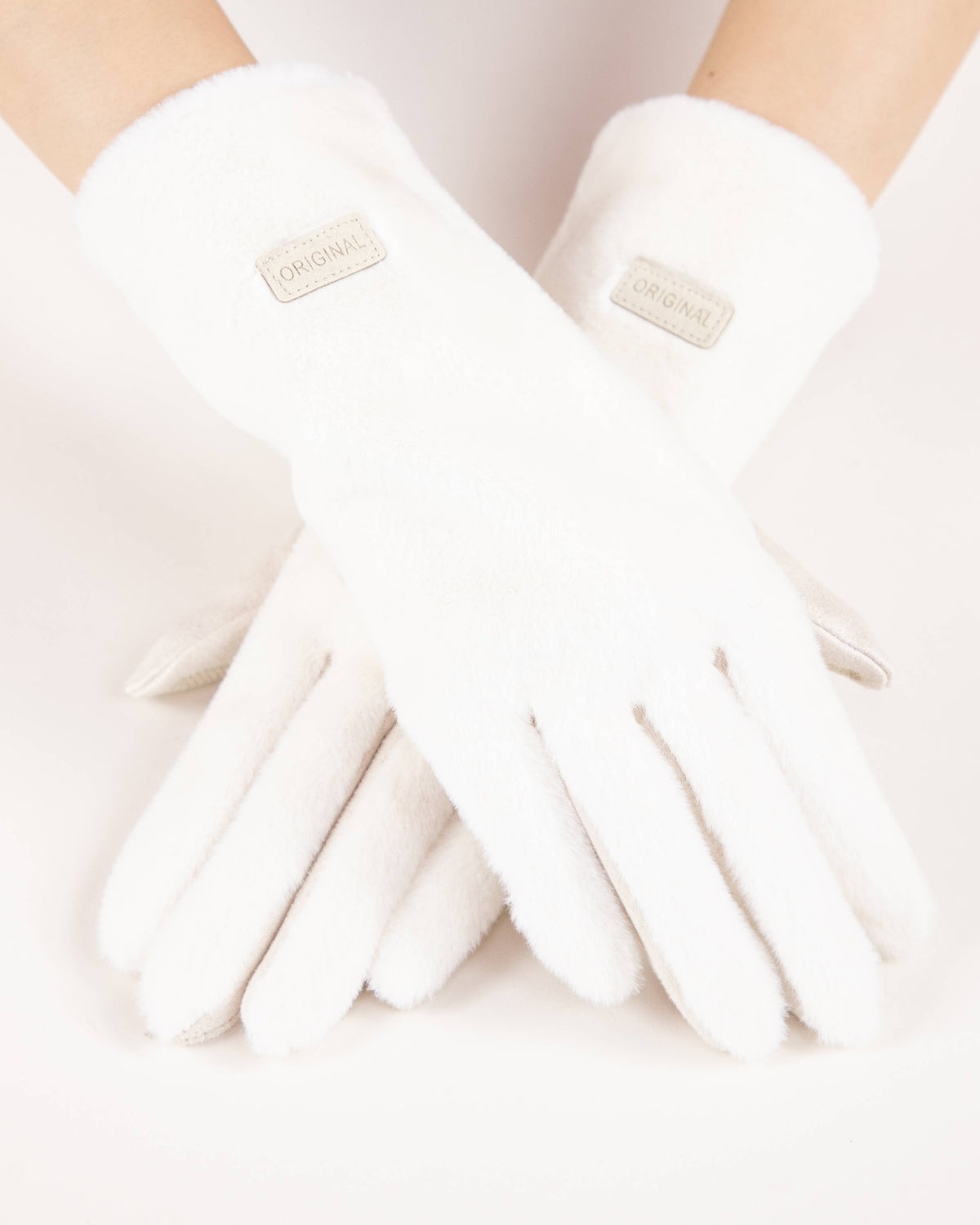 Soft Faux Fur Logo Gloves: White