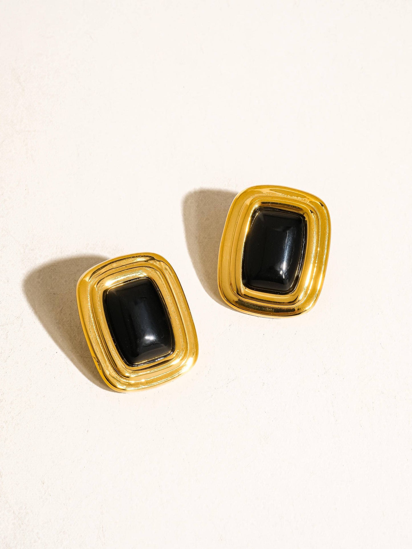 Petra 18K Gold Non-Tarnish Classic Square Stone Earring: Black