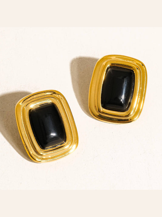 Petra 18K Gold Non-Tarnish Classic Square Stone Earring: Black