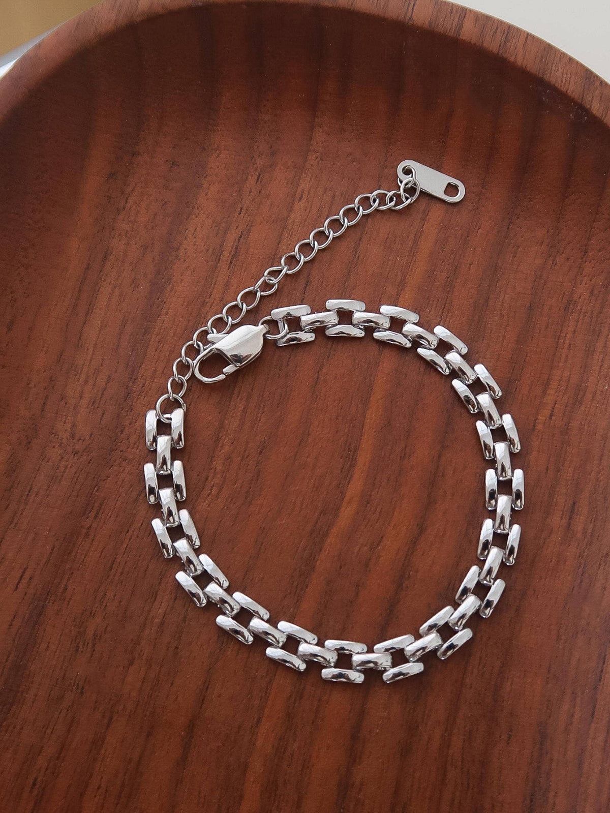 Forte 18K Gold Non-Tarnish Flat Chain Bracelet: Silver