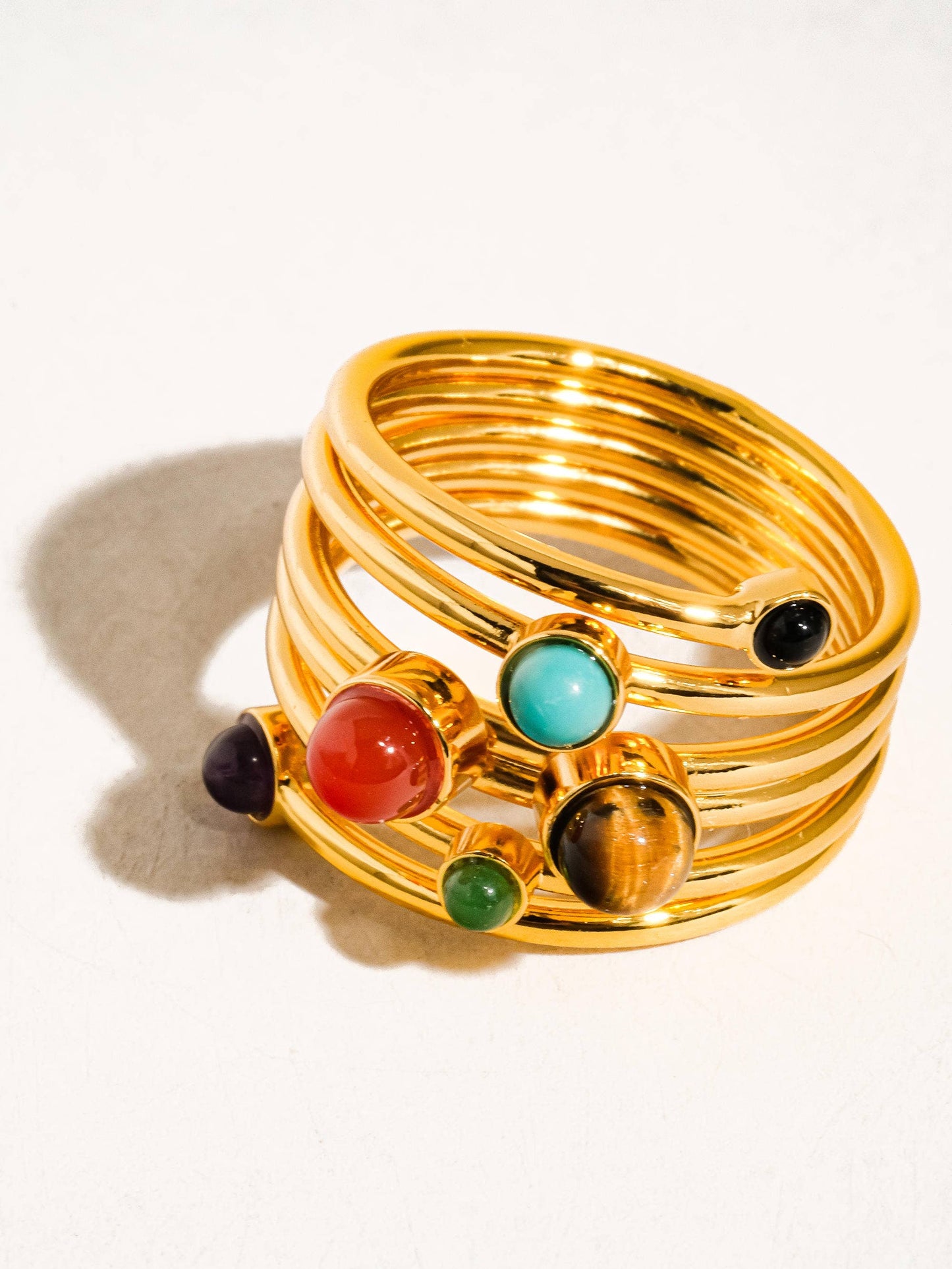 Teigan 18K Gold Multi Color Stone Layered Ring: Size 7