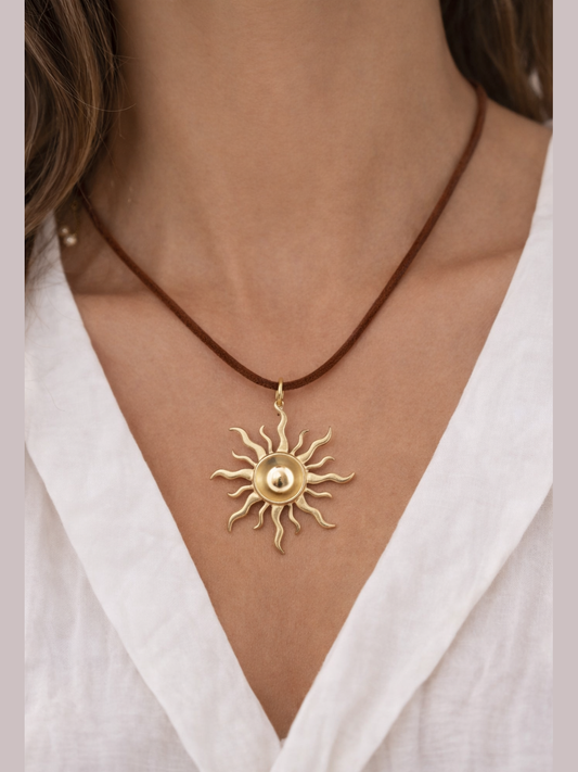 Sunburst Pendant Suede Cord Necklace