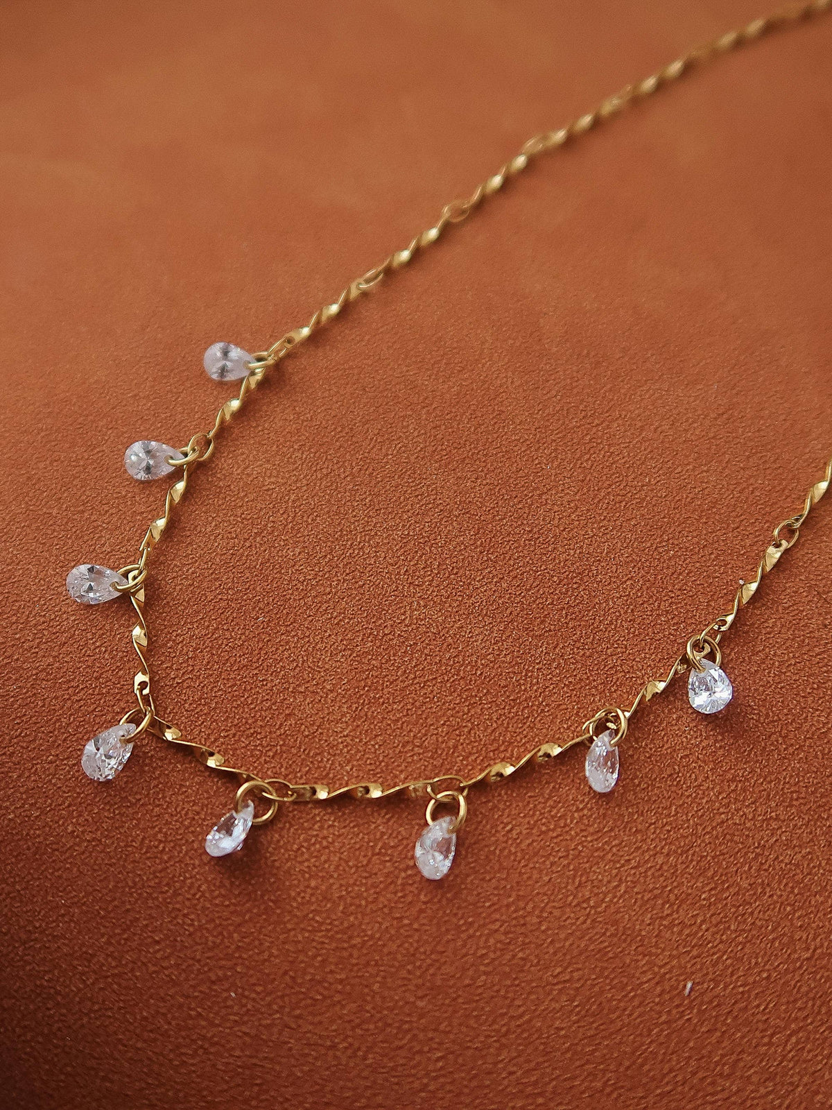 Evermore 18K Gold Non-Tarnish CZ Teardrop Chain Necklace: Yellow Gold