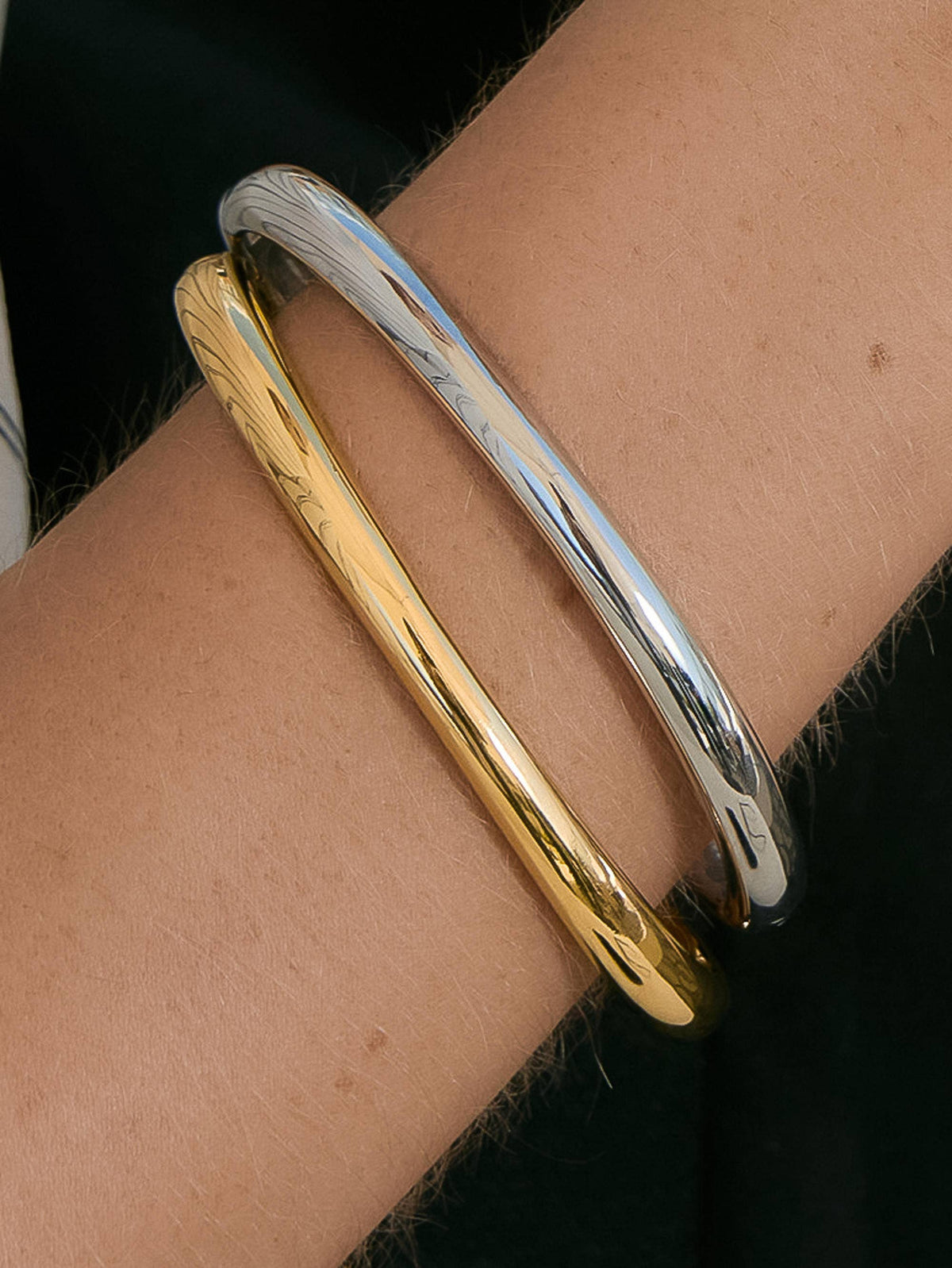 Mathieu 18K Gold Non-Tarnish Sculptural Bangle Bracelet: Silver