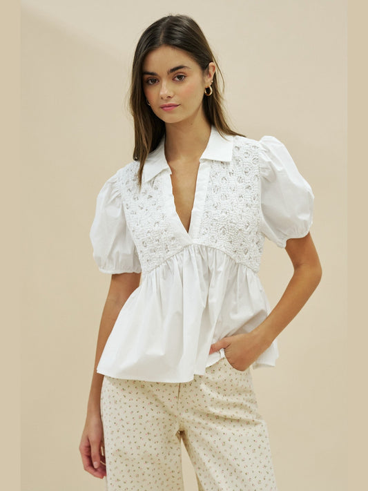 MISSY MIXED MEDIA BABYDOLL TOP