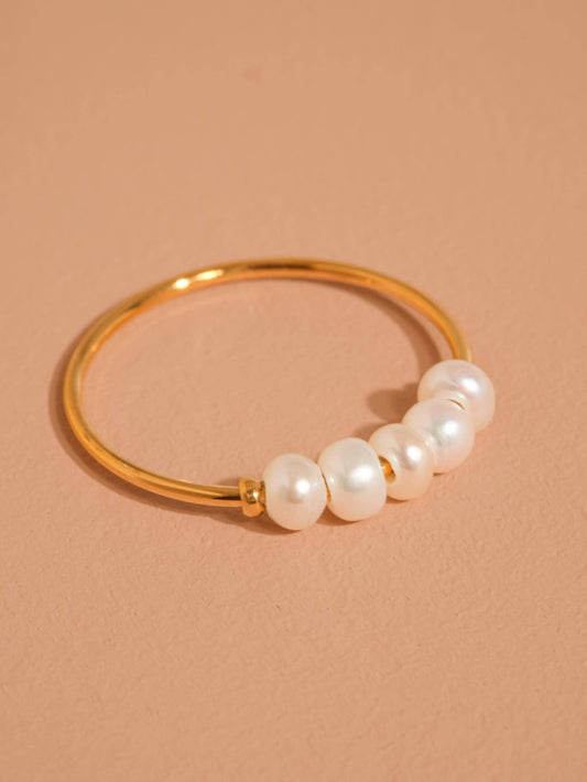 Songe 18K Gold Non-Tarnish Freshwater Pearl Ring: Yellow Gold / 8