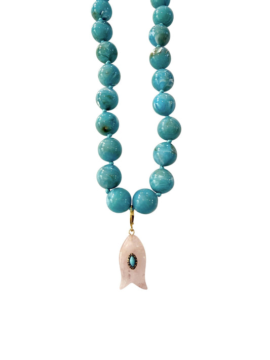 Gemelli Kiawah Beaded Fish Charm Necklace- Turquoise