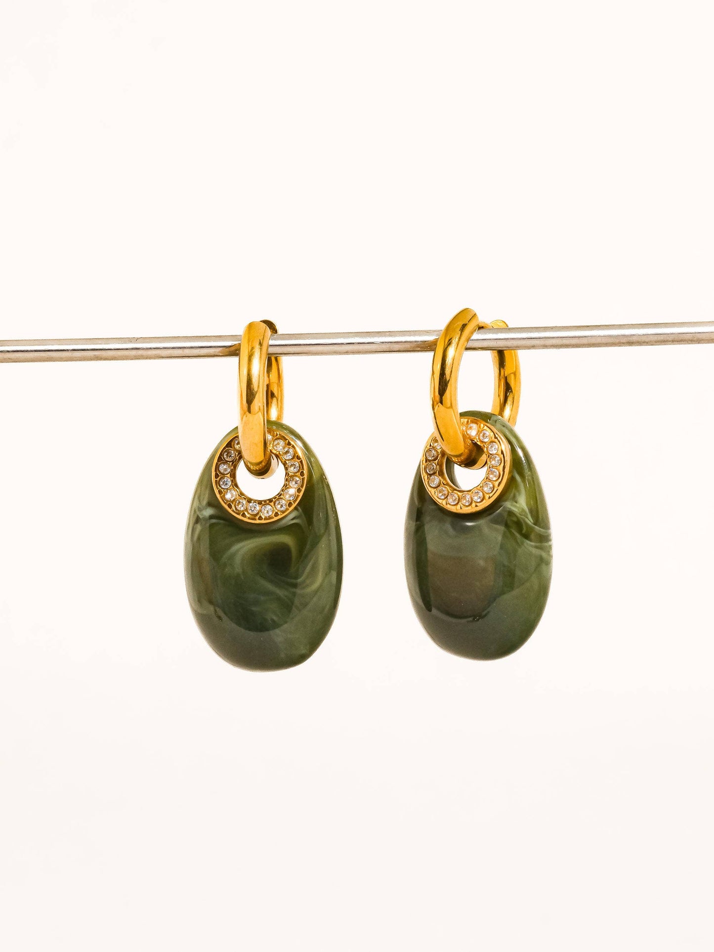 Canari 18K Gold Non-Tarnish Resin Hoop Earrings: Green