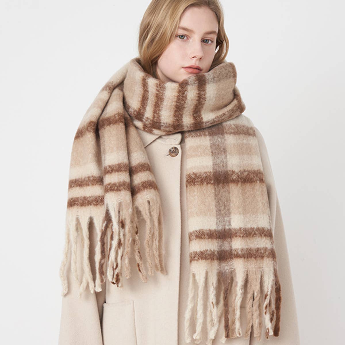 Retro Plaid Fringe Scarf