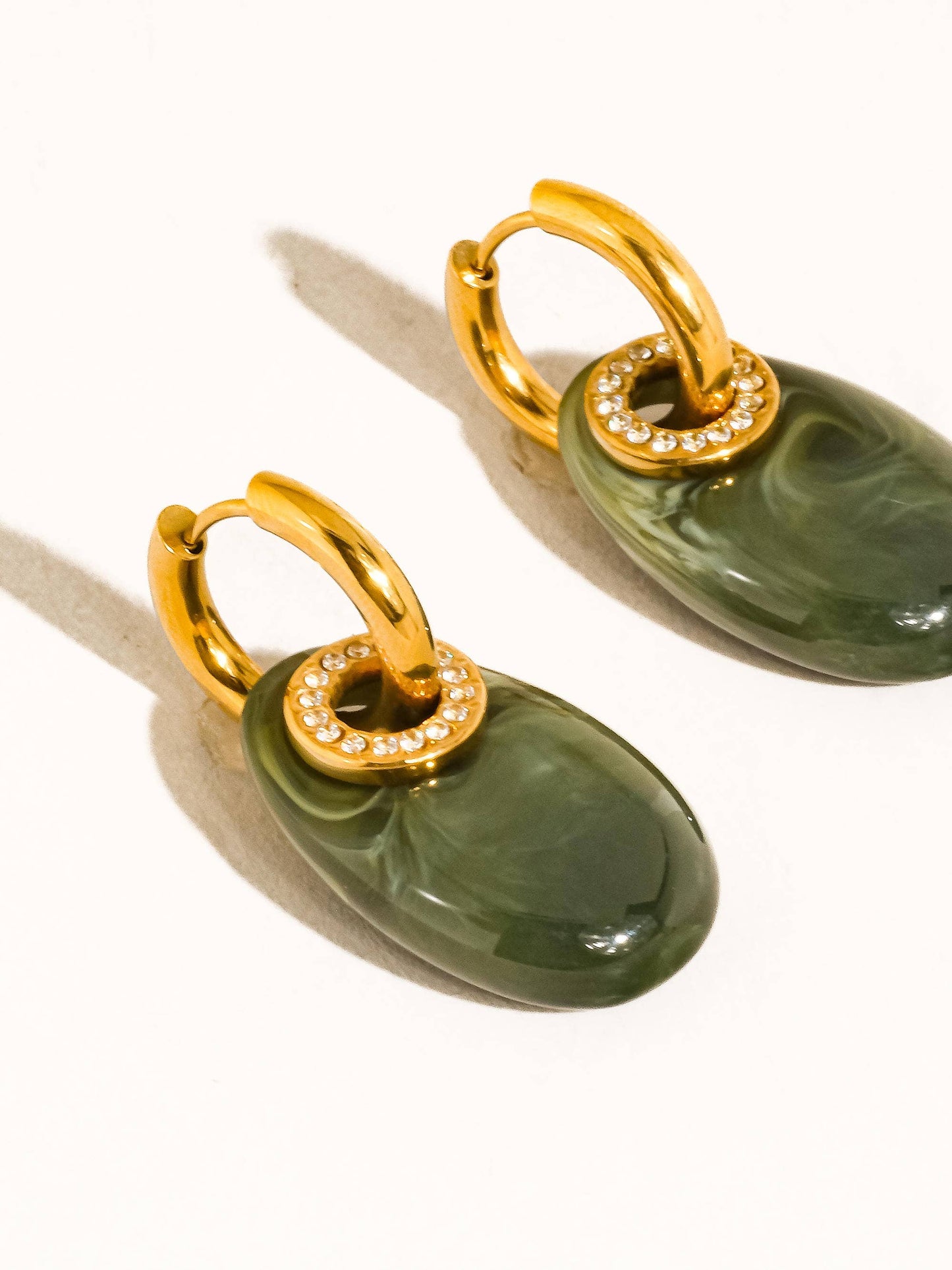 Canari 18K Gold Non-Tarnish Resin Hoop Earrings: Green
