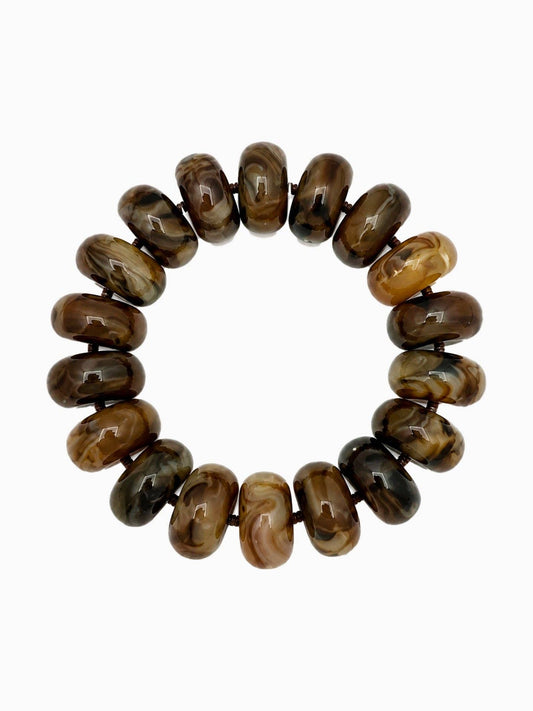 Chunky Marble Beaded Stretch Bracelet: Brown