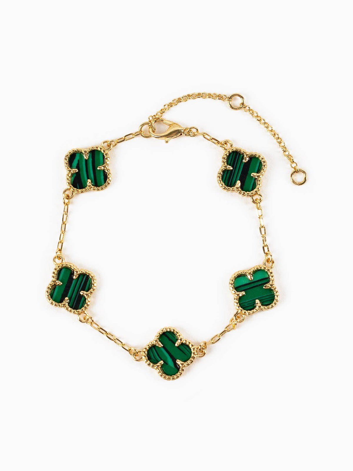 Double Sided Pearl Clover Chain Bracelet: Green
