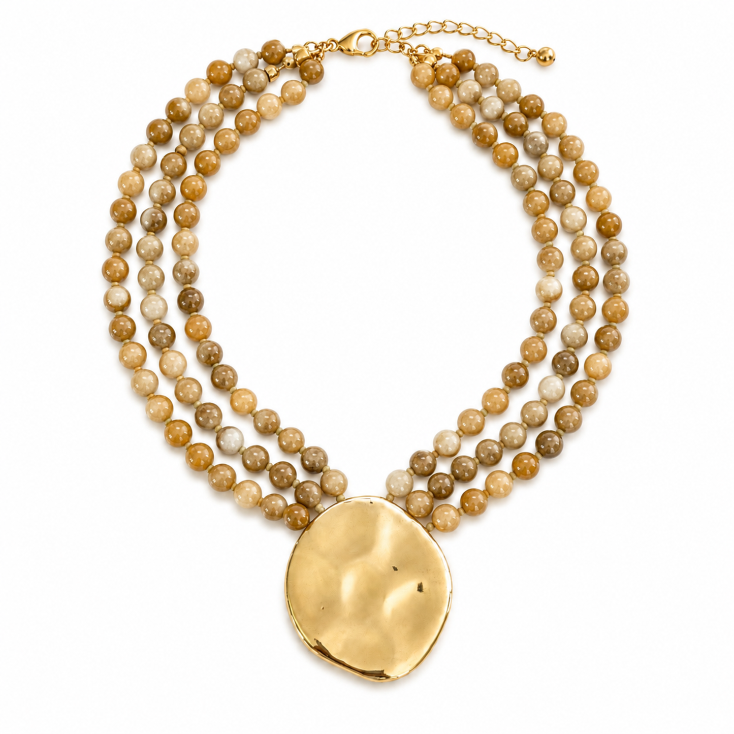 Gorgeously Draping Statement Beaded Necklace - 3 Row Marbled Beads: Light Brown